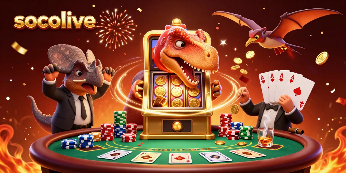 socolive offers thrilling action with cartoon dinosaurs at a casino jackpot scene