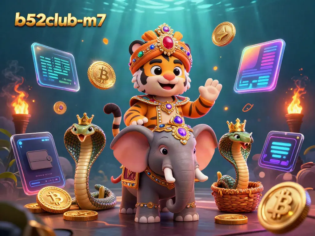 Bet on big wins with the b52club-m7's vibrant casino world, showcasing crypto elements.
