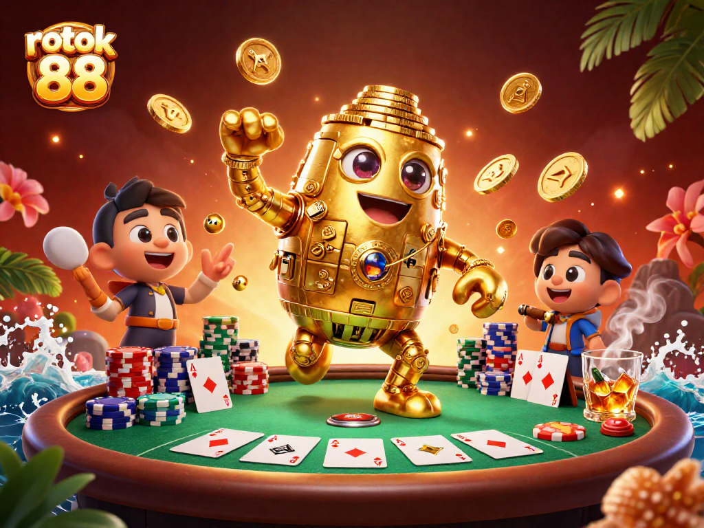 Experience the thrill of rokok 88 gaming with a vibrant, dynamic 3D scene filled with casino excitement.