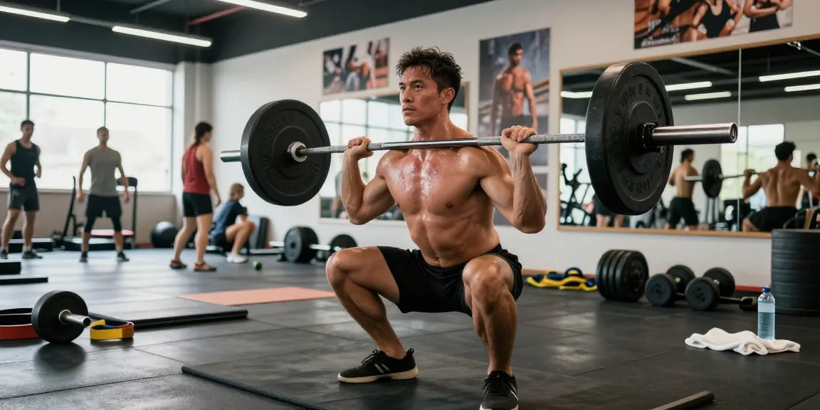 Bodybuilder squatting with barbell showcasing Prime Pharma Steroiden benefits in a modern fitness environment