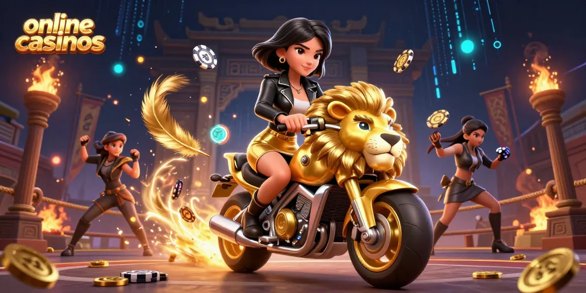 Experience exciting online casinos in a vibrant 3D scene with action-packed gaming elements.