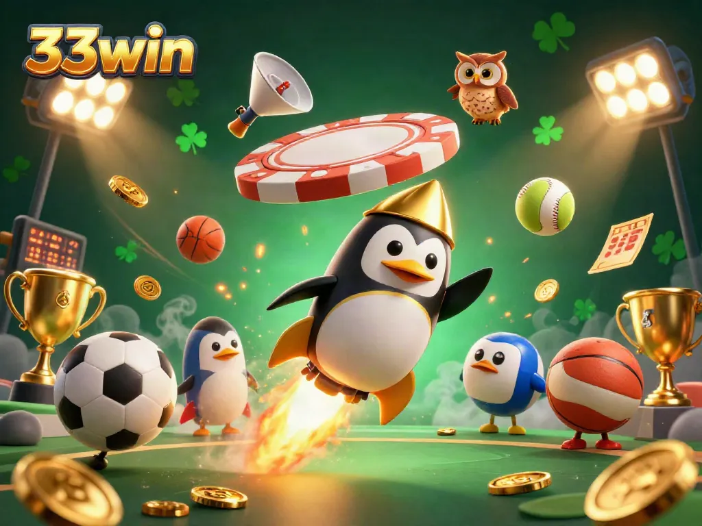Experience thrilling gaming opportunities with 33win as the golden penguin navigates a space casino!