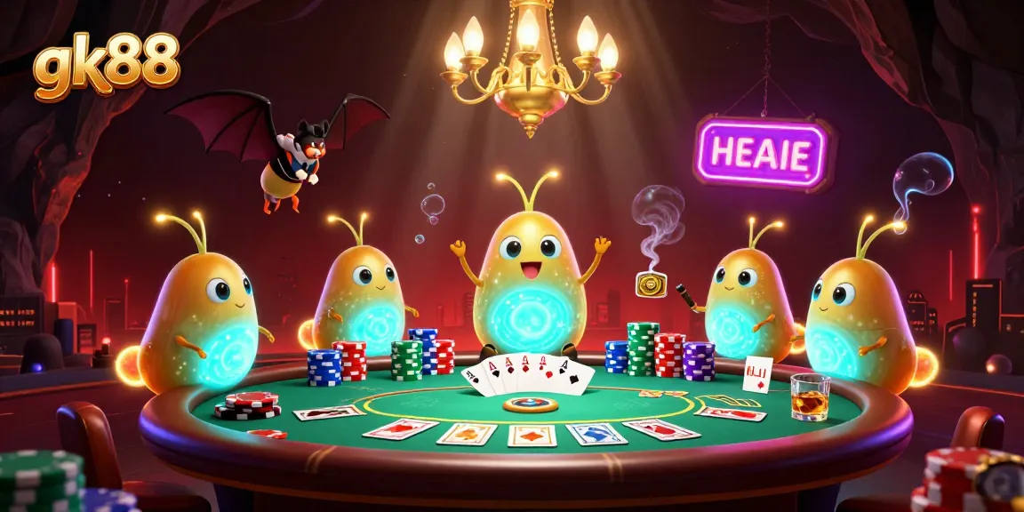 Experience thrilling gk88 action with glowworm characters lighting a vibrant cave casino.