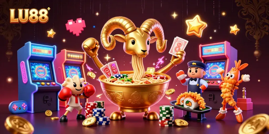 Engage in thrilling gameplay at LU88 with dynamic casino-themed characters in a vibrant illustration.