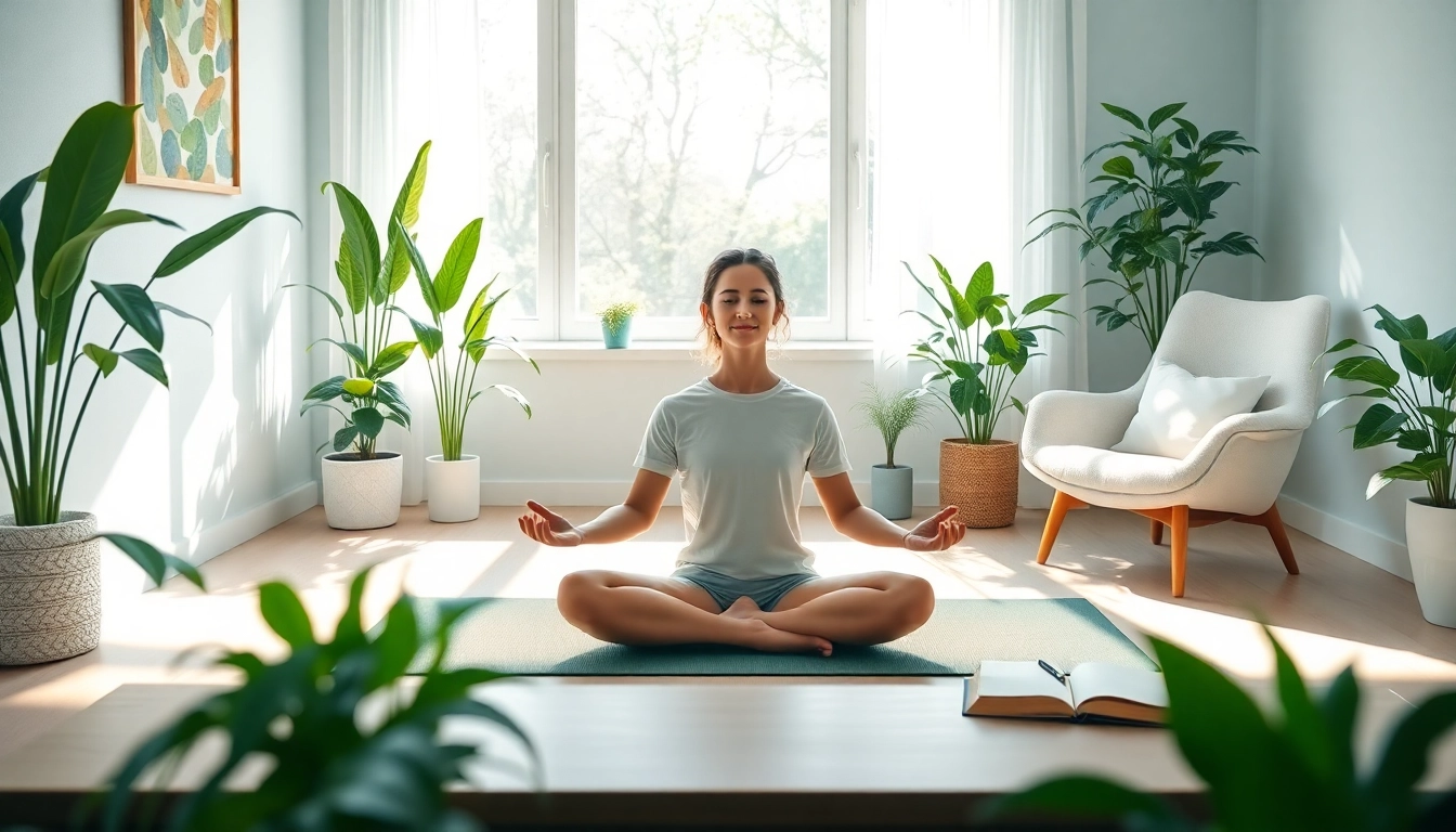 Engaging mental health tips illustrated in a serene workspace with calming colors and natural elements.
