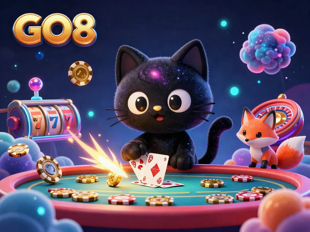 Engage in golden chip gameplay at GO8's cosmic casino with vibrant gambling visuals.