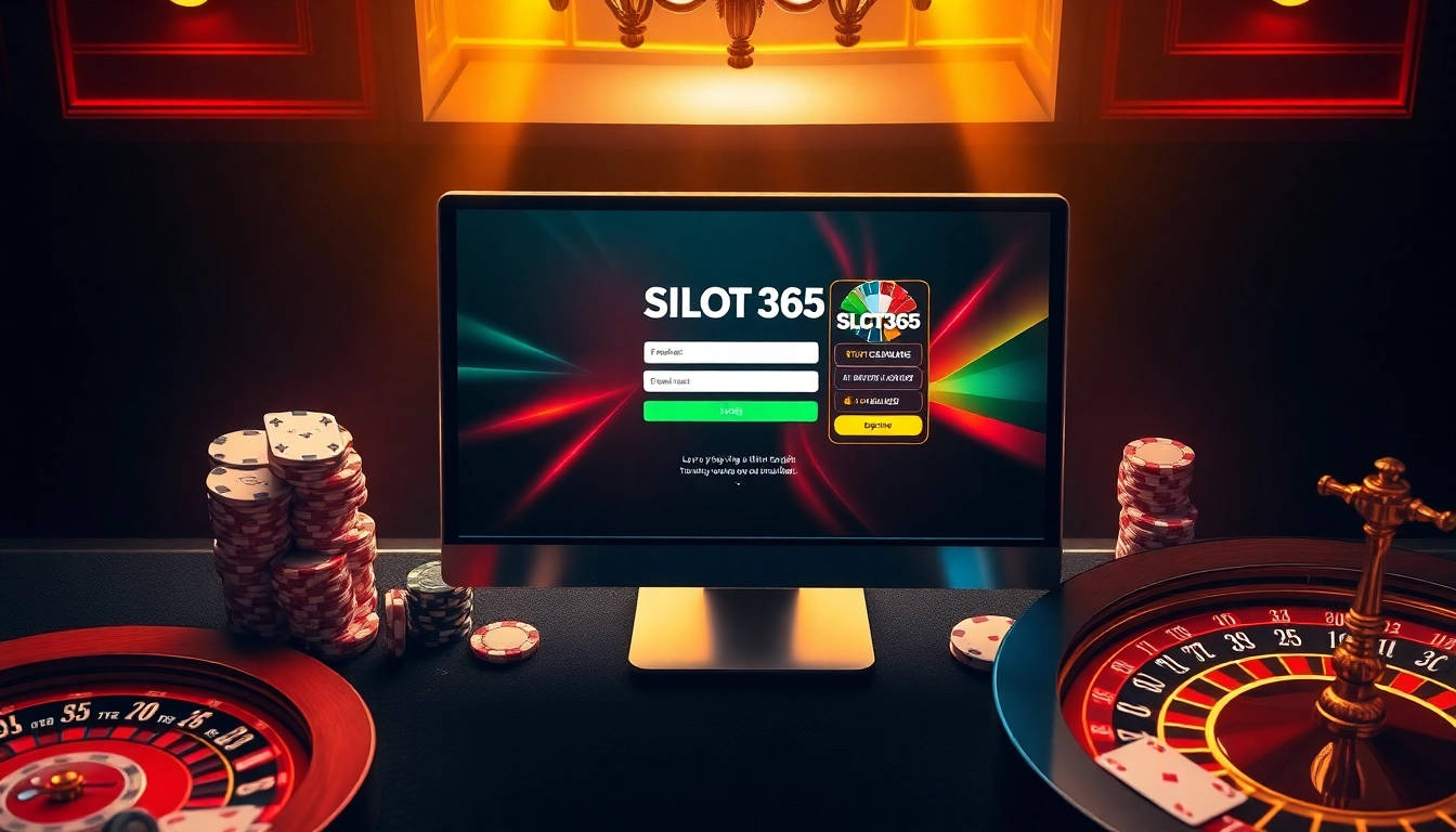 SLOT365 đăng nhập interface displayed on a luxurious casino setup with vibrant elements.