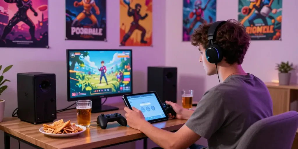 Engaged player enjoying ROKOK88 offline game in a cozy setting with creative elements.
