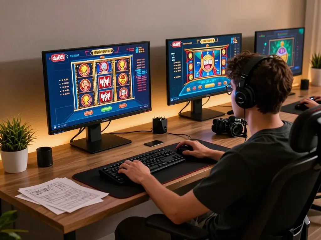 Player strategizing with da88 casino interface visible on multiple screens in a cozy home setup