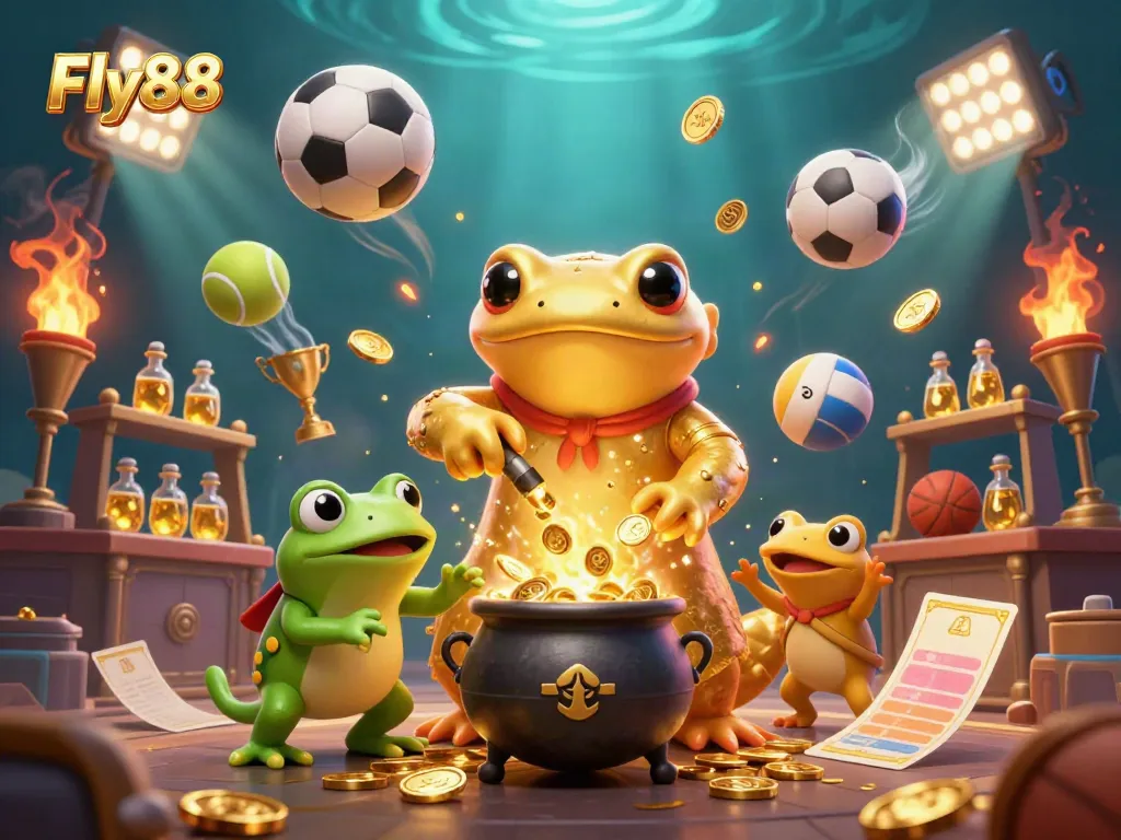 Engage in thrilling adventures at Fly88 with golden coins, sports elements, and dynamic visuals.