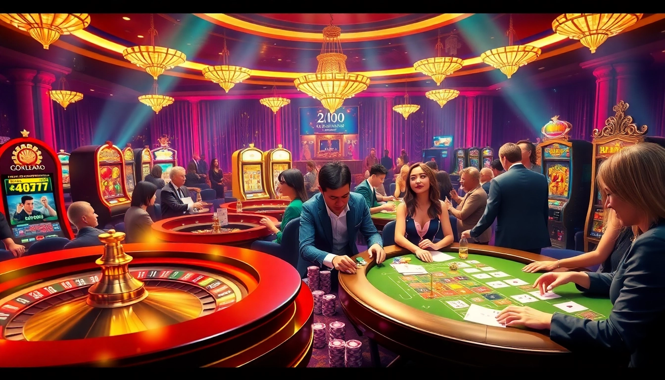 Experience the thrill of casino gaming with Nhà cái 79KING, showcasing players at roulette and slot machines.