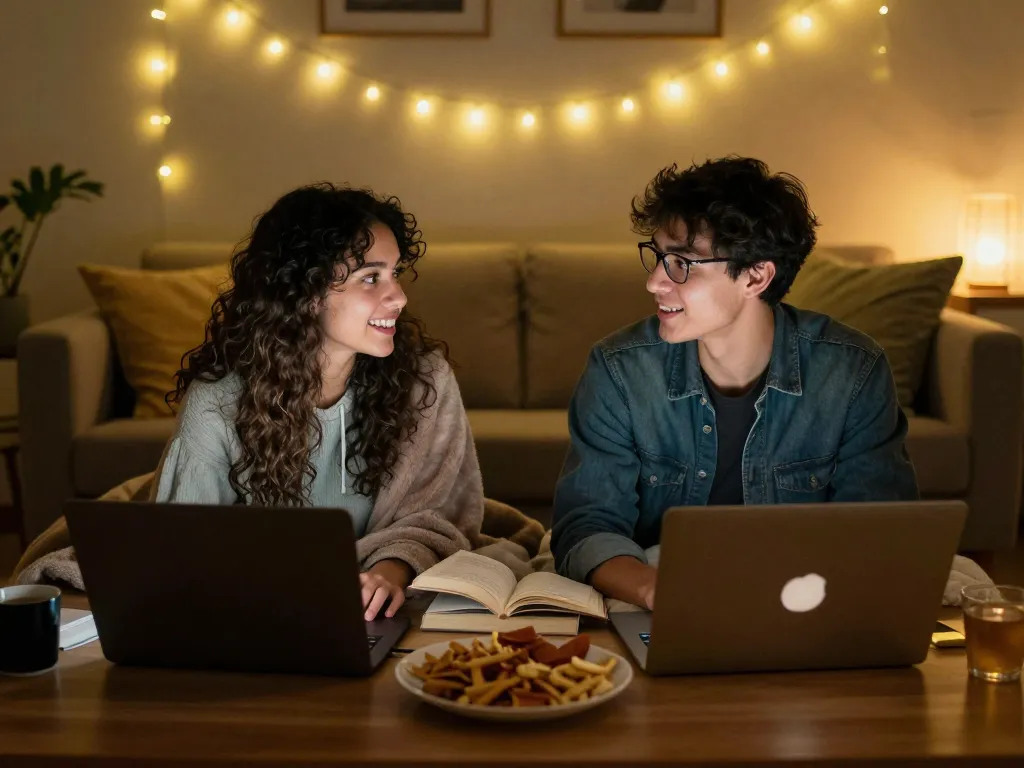 Engaging in sex chat from cozy living rooms with laptops.