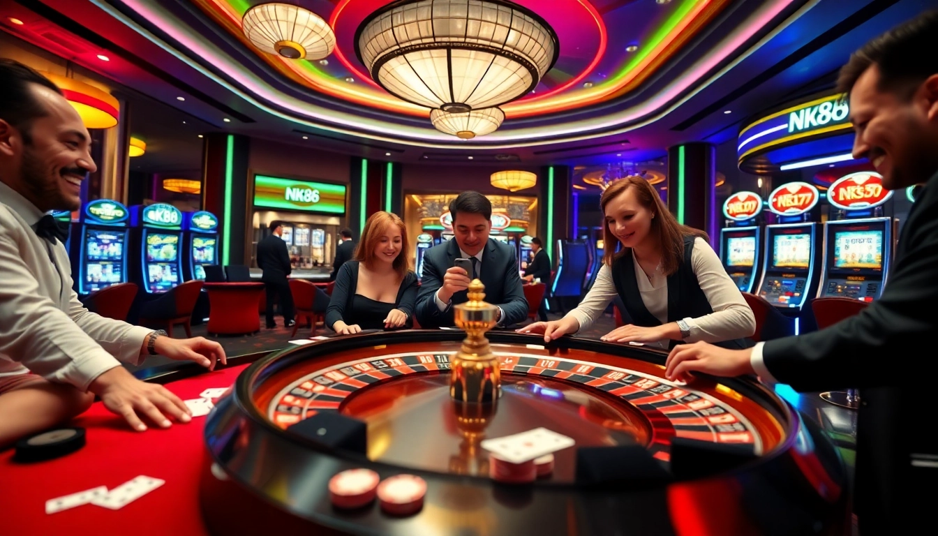 Players engaging in thrilling bets at the NK88 themed casino table.