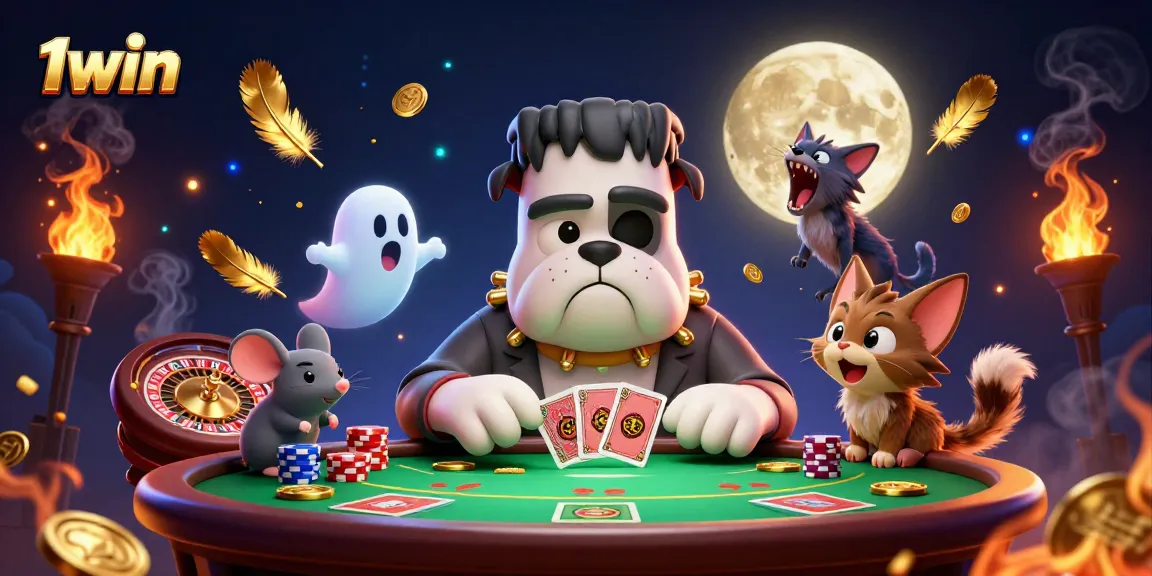 Join the thrilling world of 1win casino with a lively scene featuring unique characters and dynamic action.
