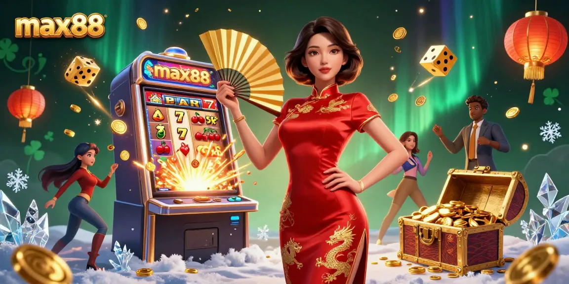 Experience the thrilling world of max88 with vibrant slot machines and golden coins swirling around.