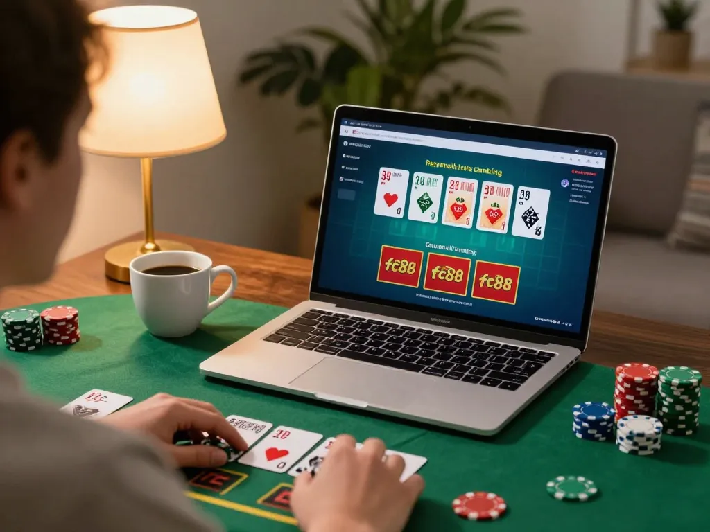 Engaging in live dealer blackjack on fc88, showcasing home gaming strategy.