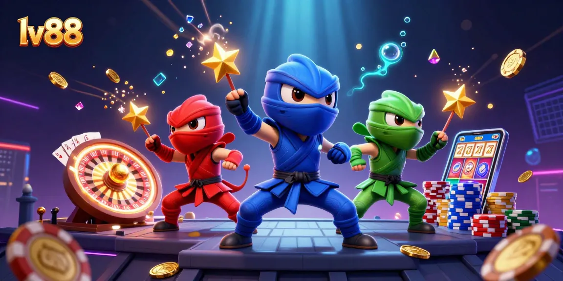 Experience the thrill of lv88 with ninja chameleons mastering gaming, surrounded by a dynamic casino atmosphere.