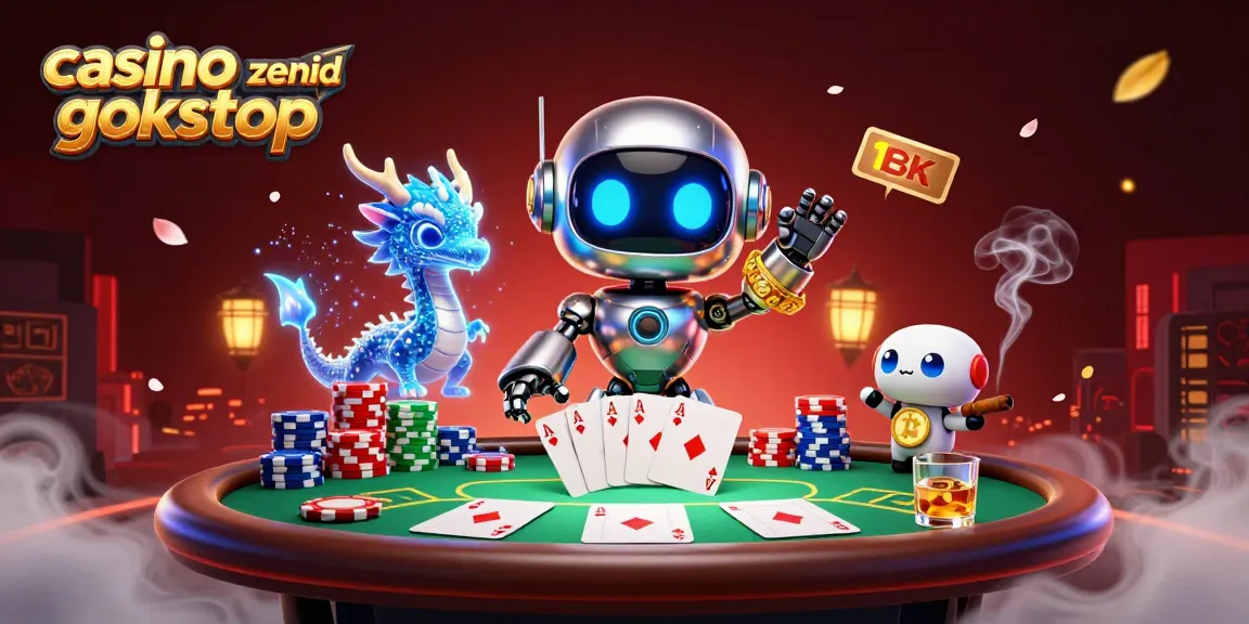 Engage in thrilling games at casino zonder gokstop, featuring robots and dragons over poker tables.