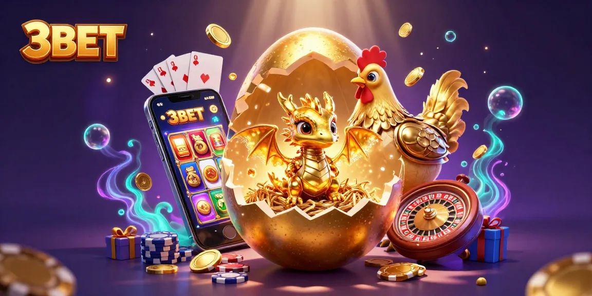 Experience thrilling gameplay at 3BET with a vibrant 3D casino illustration showcasing poker chips, gold coins, and a dragon.