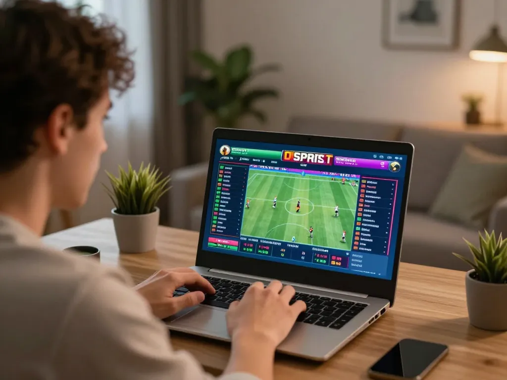 78win user actively engaging in live sports betting strategy on a laptop, showcasing a modern home setup.
