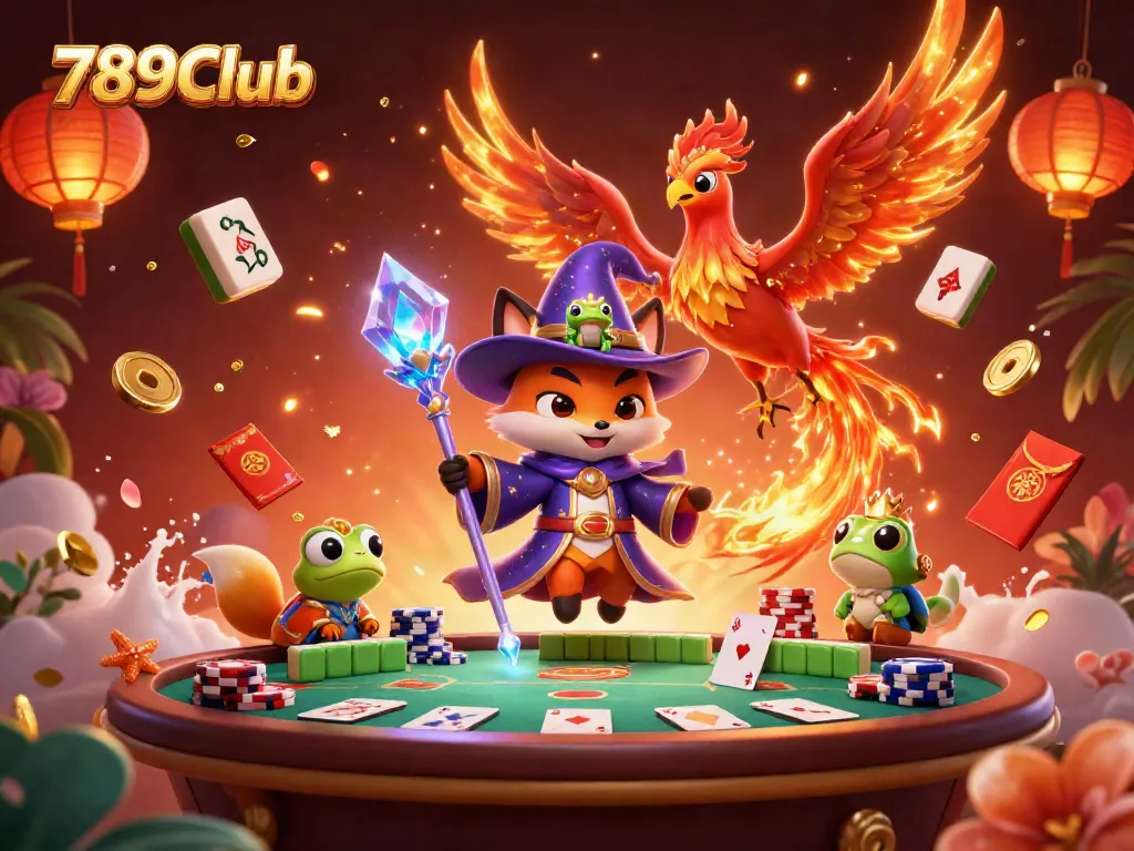 Engage in thrilling gameplay with 789Club’s magical scene featuring a wizard fox and phoenix.