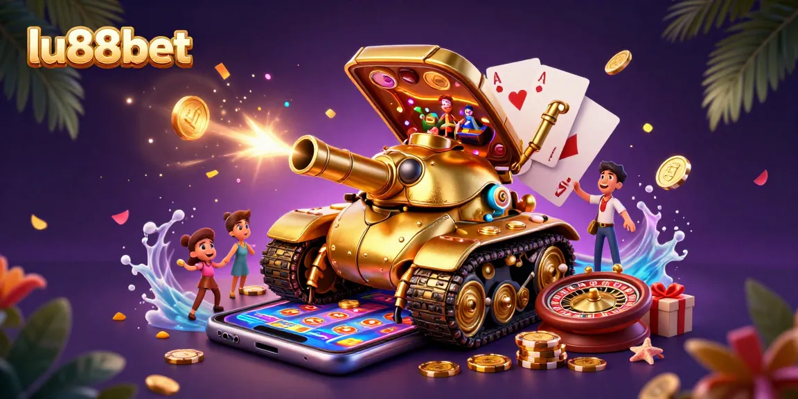 Experience the thrill of lu88bet with a vibrant 3D casino scene featuring dynamic slot games and golden rewards.