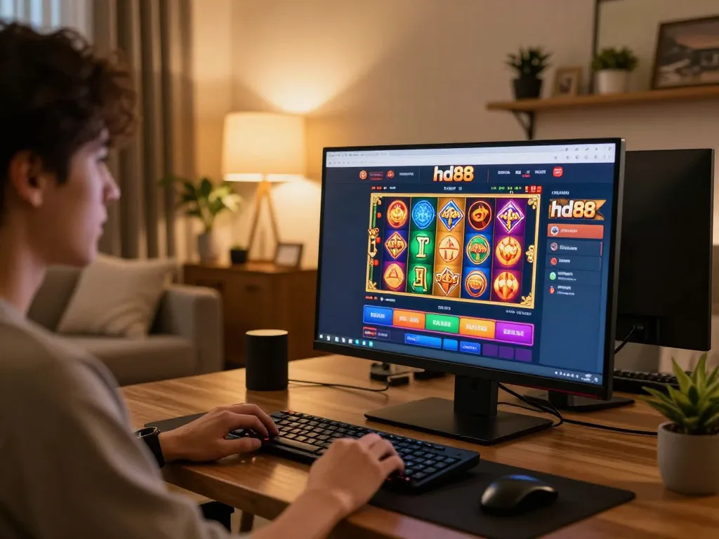 Engaging in exciting gameplay on hd88 online casino platform from a cozy home setting