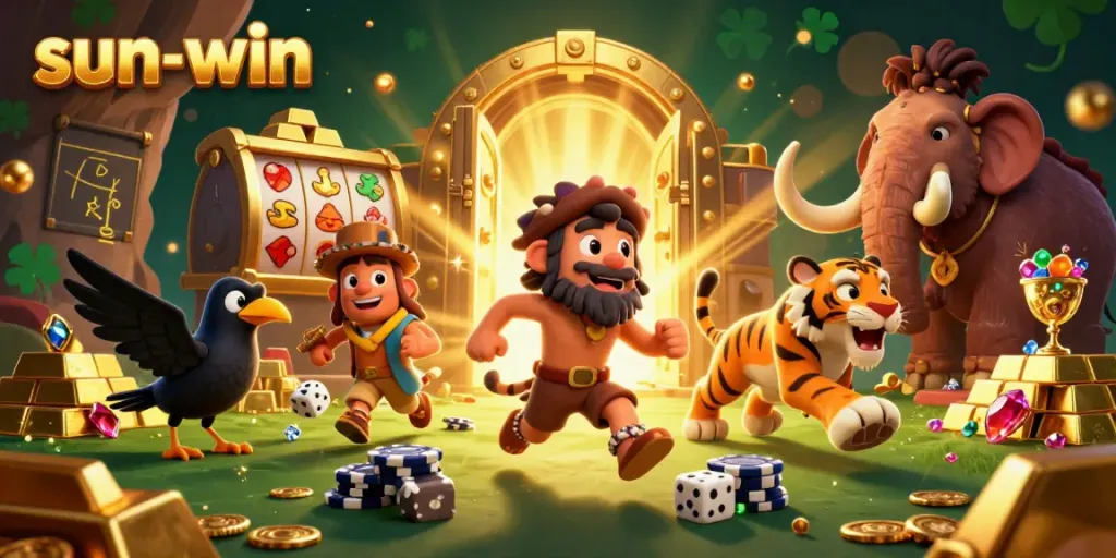 Experience thrilling adventures at sun-win with a lively caveman and sabertooth tiger duo at their prehistoric casino.