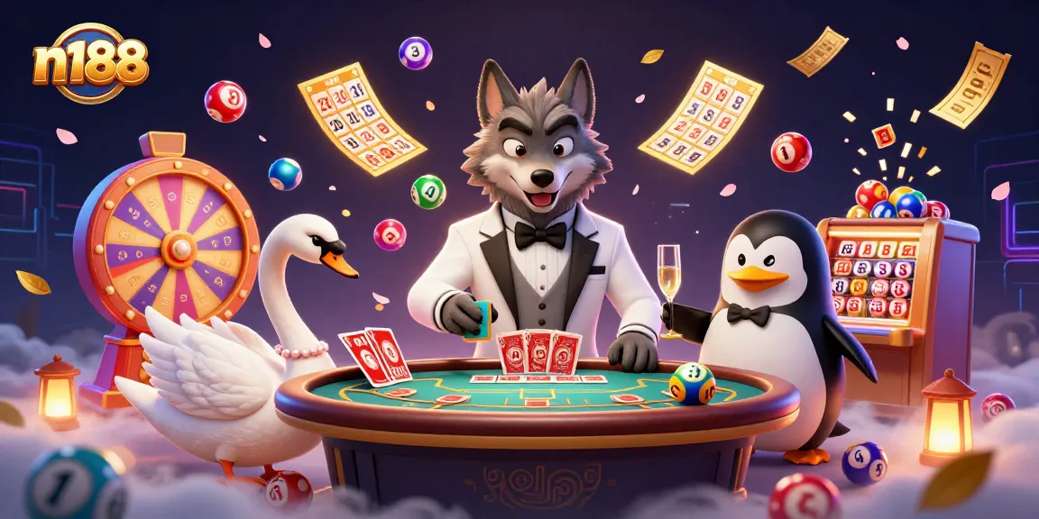 Experience high-stakes gaming thrills with n188, where animated characters and vibrant gambling elements come alive.
