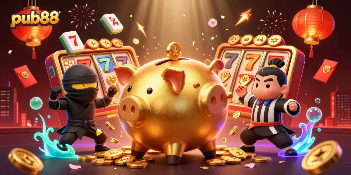 Experience rewarding gameplay at pub88 with thrilling slots, golden coins, and vibrant casino elements.