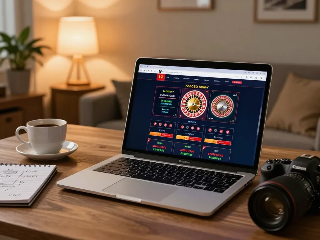 Engaged player on 8kbet using laptop for an exciting online casino experience.