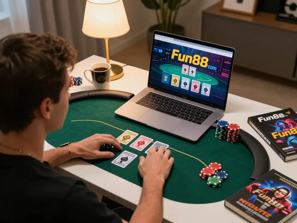Engaging online poker action at Fun88 com with player placing bets during an intense game