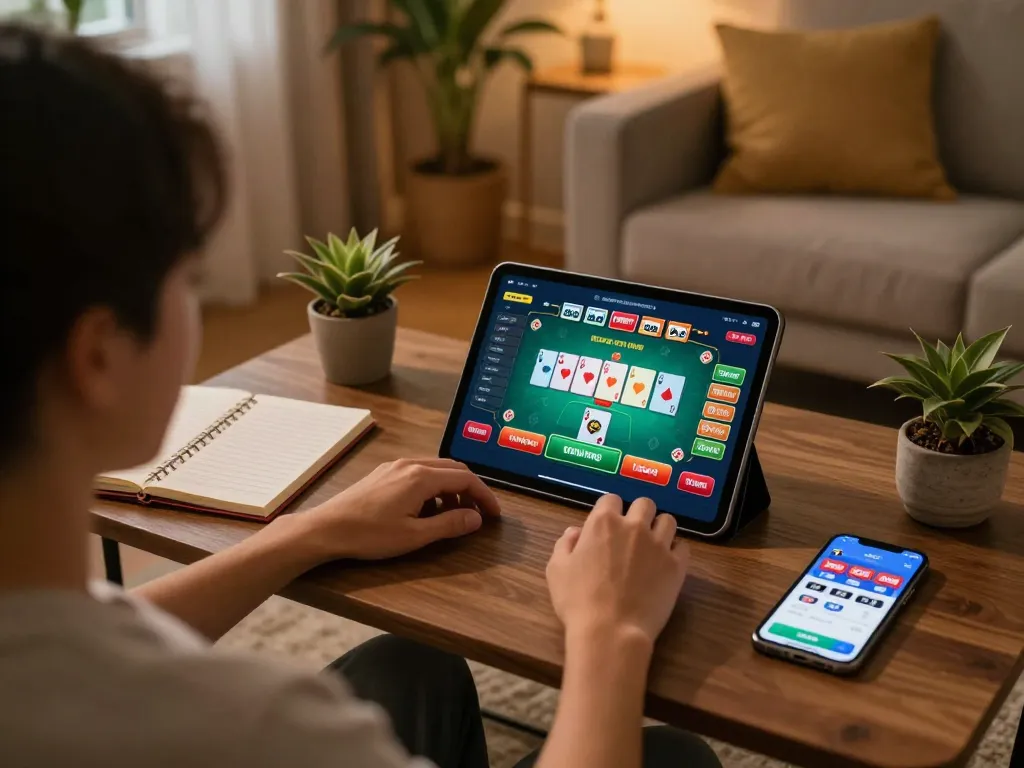 Experience dynamic poker gameplay at home with 78win app on tablet, creating an engaging betting atmosphere.