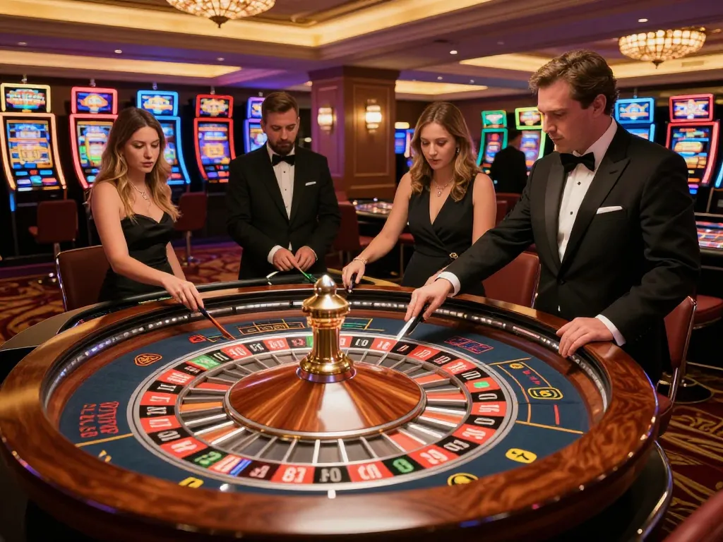 Players placing bets on an elegant roulette table at 88CLUB casino, capturing the excitement of the game.