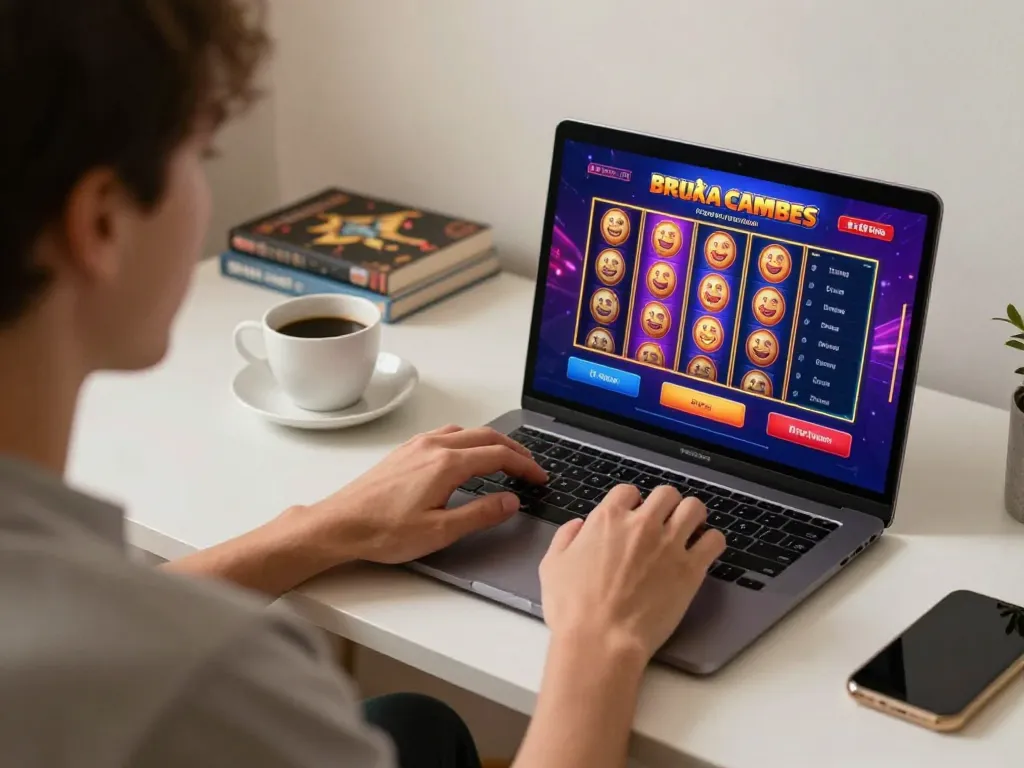 Engaging player enjoying 555win casino games on laptop in a cozy modern setting