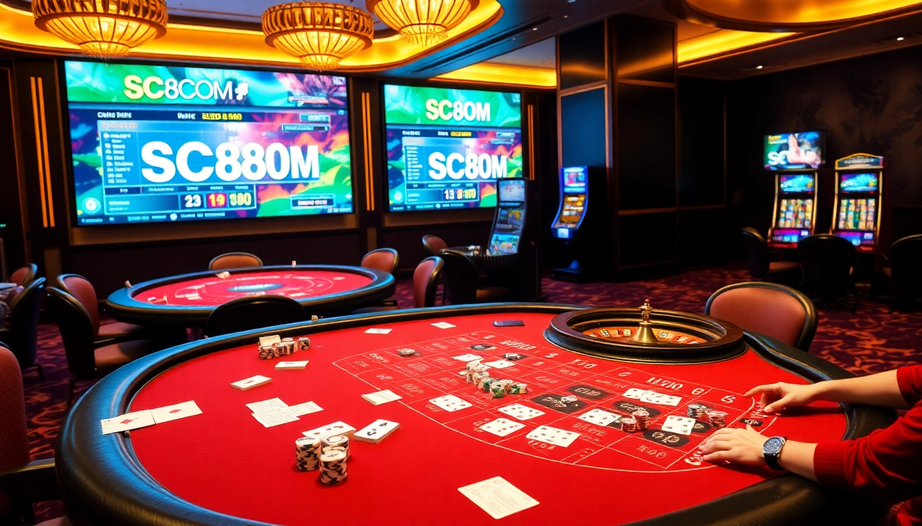 Experience the excitement of SC88 COM with players actively enjoying various casino games at elegant tables.