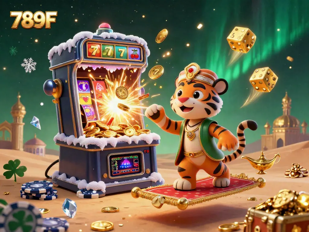 Experience the thrilling games at 789F with dynamic slot visuals and a vibrant desert backdrop.