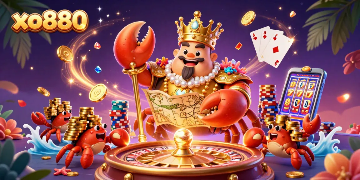 Engage with xo880's vibrant online casino experience featuring the golden crab emperor amidst dynamic game elements.