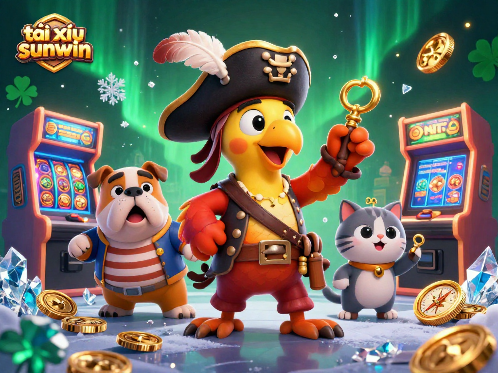 Play tài xỉu sunwin with vibrant casino elements in a colorful 3D illustration.