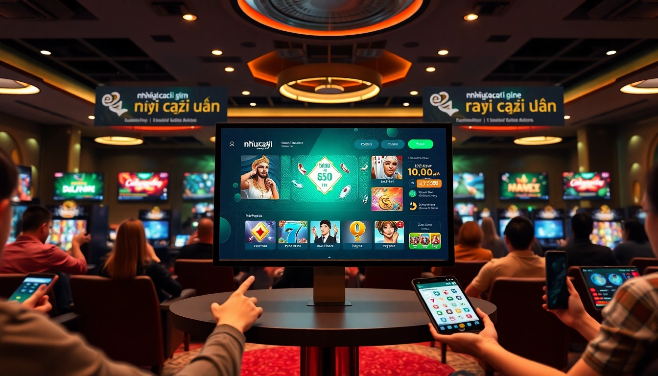 Modern online betting interface for nhà cái uy tín with excited players engaged in gambling.