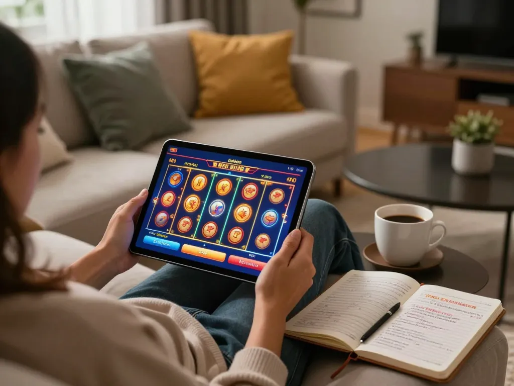 Engaging in mobile gaming with Sky88 slot app while enjoying cozy home atmosphere