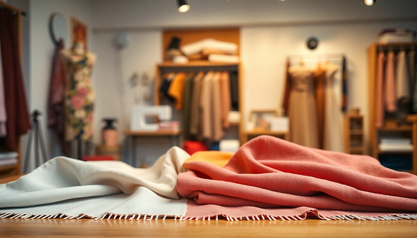 Wafelstof fabric samples displayed creatively, showcasing vibrant colors and textures.