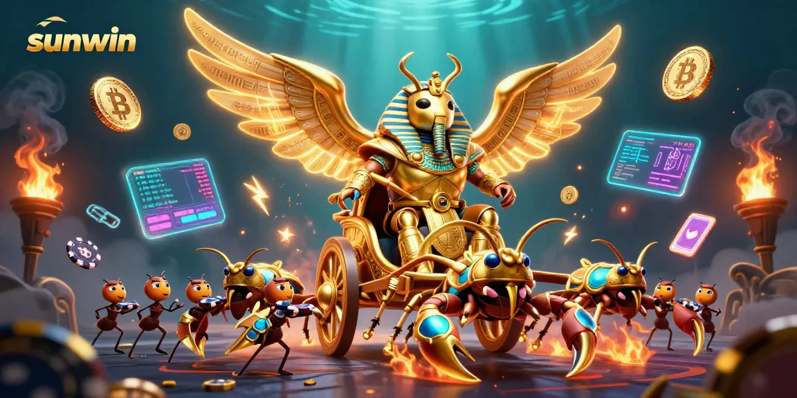 Experience thrilling gameplay at sunwin with 3D characters amidst glowing crypto elements.