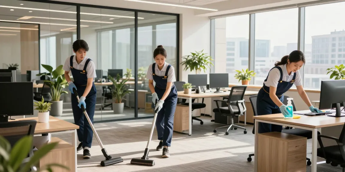 Schoonmaakbedrijf Den Haag team cleaning a modern office space, showcasing professional service and attention to detail.
