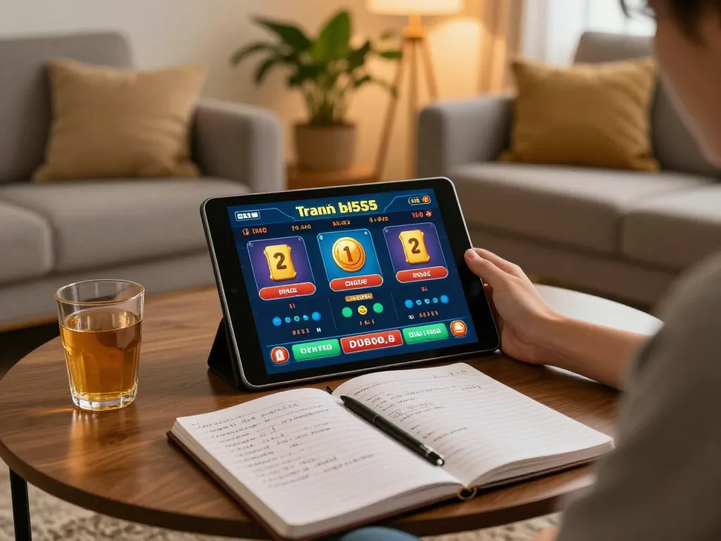 Engaging online gameplay on the trang chủ bl555 tablet with strategic betting notes nearby.