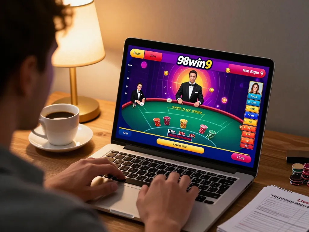 Player engaging in blackjack on 98win9 platform, emphasizing strategic online gaming experience.