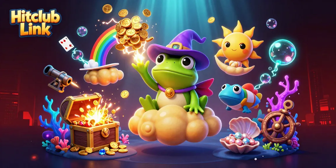 Experience the thrill of winning at Hitclub Link with vibrant casino elements, golden coins, and rich gaming visuals.