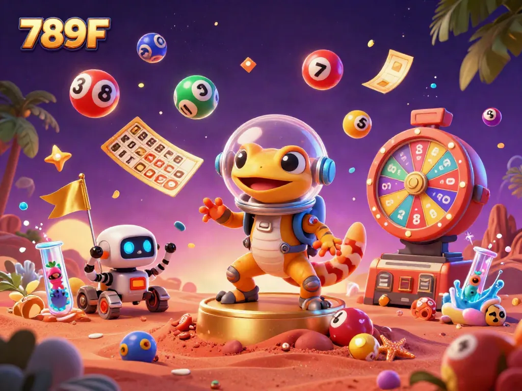 Experience the vibrant 789F online casino adventure with a Martian gecko discovering treasures on Mars.
