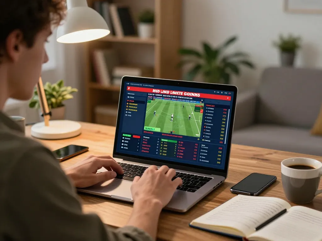 Engaging online sports betting experience on vk88 with a player analyzing odds on their laptop