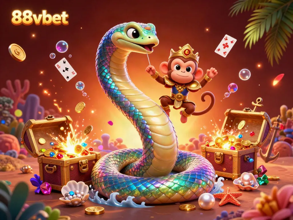 Experience the vibrant world of 88vbet with captivating gaming elements in a colorful, 3D illustration.
